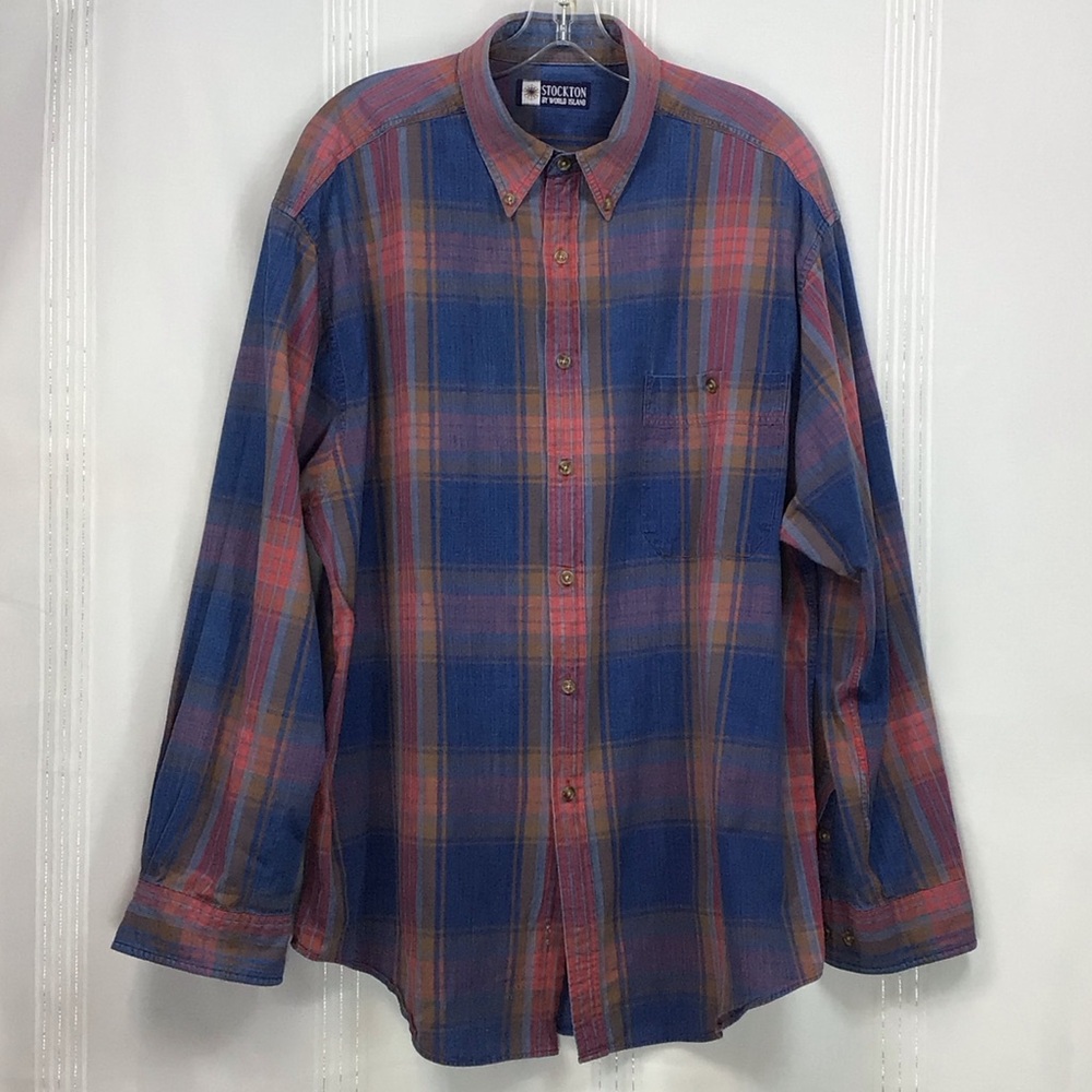 Vintage Stockton by World Island Vibrant Plaid Cotton Button-Down Shirt Sz.XL